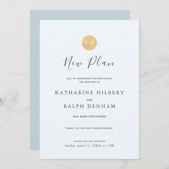 Invitation Annonce de nouveau plan de mariage à monogramme bl (Devant / Derrière)