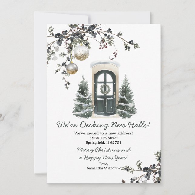 Invitation Annonce de nouvelle adresse de Noël en hiver vert (Devant)