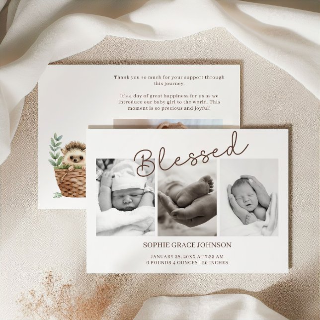 Invitation Annonce de photo de bébé béni Sweet Hedgehog (Créateur téléchargé)