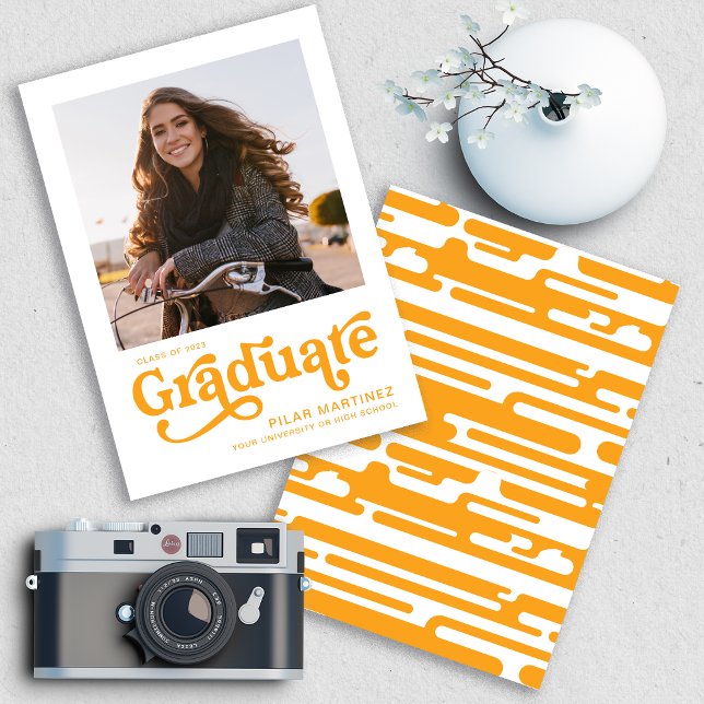 Invitation Annonce de photo de diplômé 2026 70s rétro orange (Créateur téléchargé)