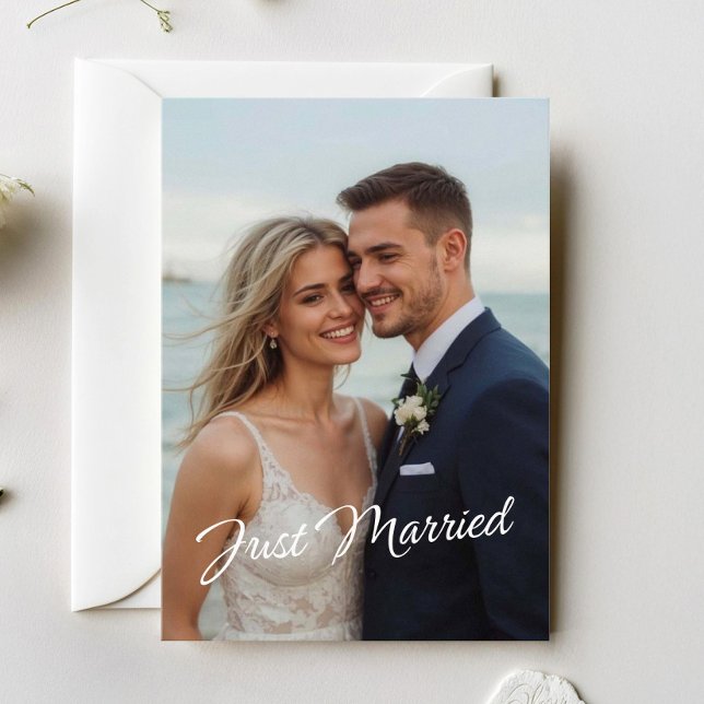 Invitation Annonce de photo de mariage élégante juste mariée (Créateur téléchargé)