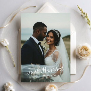 Invitation Annonce de photo de mariage moderne juste marié