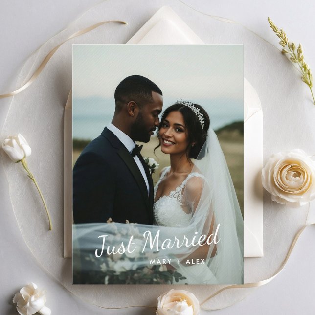 Invitation Annonce de photo de mariage moderne juste mariés (Créateur téléchargé)