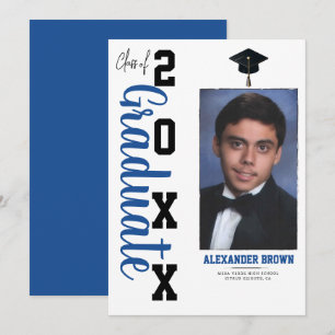 Invitation Annonce de photo de remise de diplôme bleu et noir