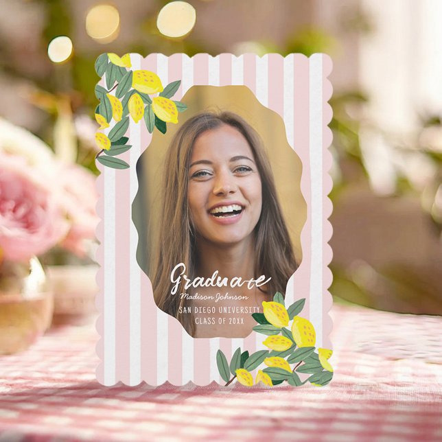 Invitation Annonce de photo de remise de diplômes Citrus Rose (Lemon Pink Citrus Graduation Photo Announcement)
