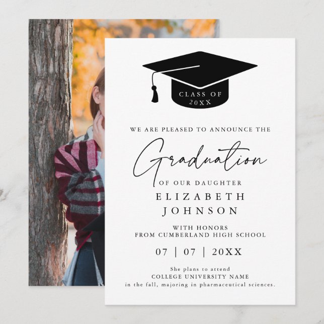 Invitation Annonce de photo de remise de diplômes simple et é (Devant / Derrière)