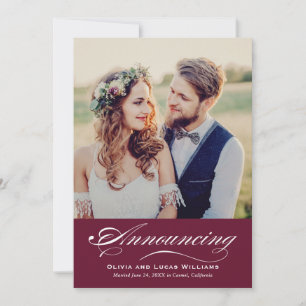 Invitation Annonce de réception de mariage photo calligraphié