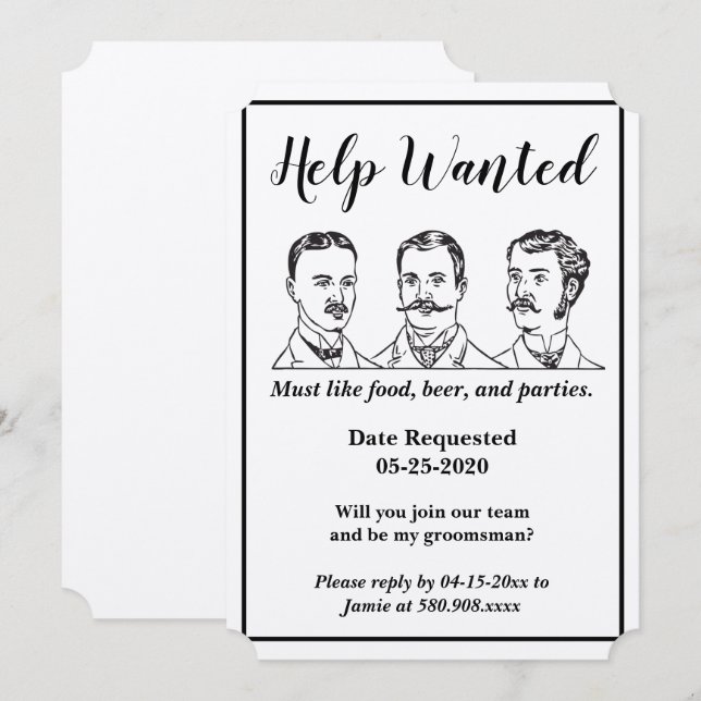 Invitation Annonce de recherche d'aide Garçon d'honneur (Devant / Derrière)