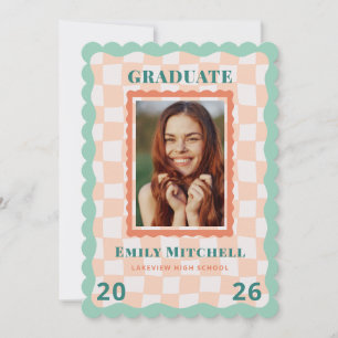 Invitation Annonce de remise de diplôme à carreaux Pastel ave