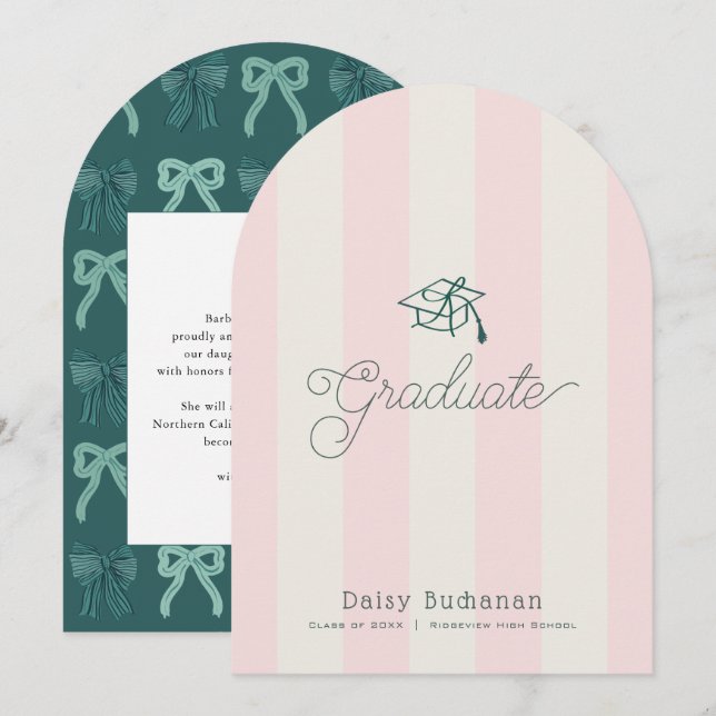 Invitation Annonce de remise de diplôme avec casquette verte  (Devant / Derrière)