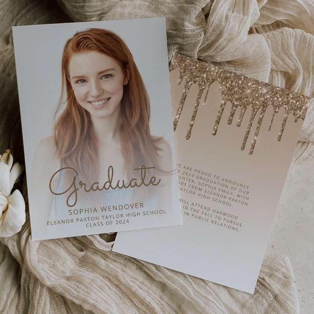 Invitation Annonce de remise de diplôme avec paillettes dorée (Créateur téléchargé)
