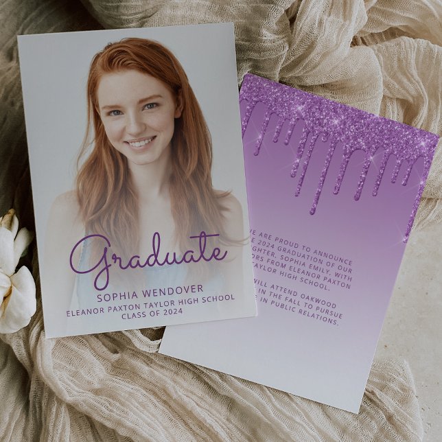 Invitation Annonce de remise de diplôme avec paillettes viole (Créateur téléchargé)