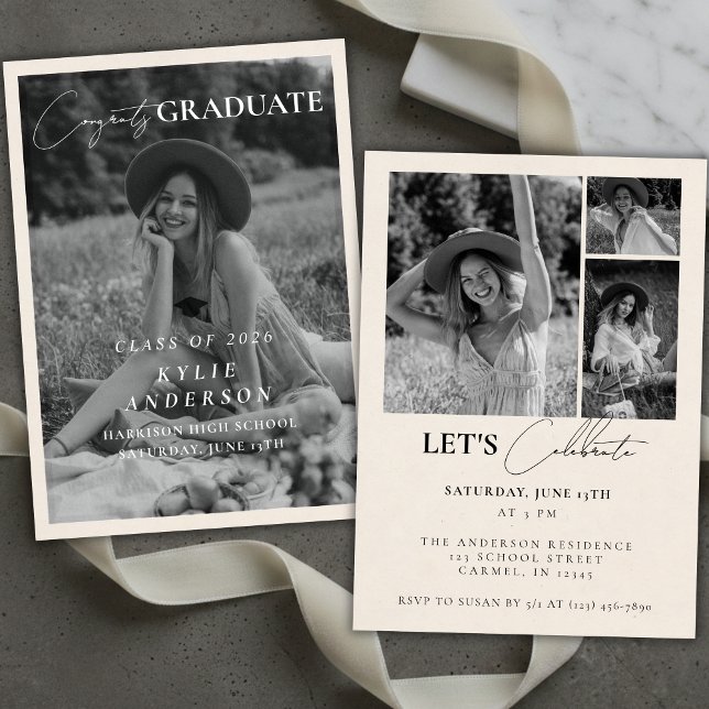 Invitation Annonce de remise de diplôme avec photo de fin d'é (Black Tassel Senior Photo Graduation Announcement)
