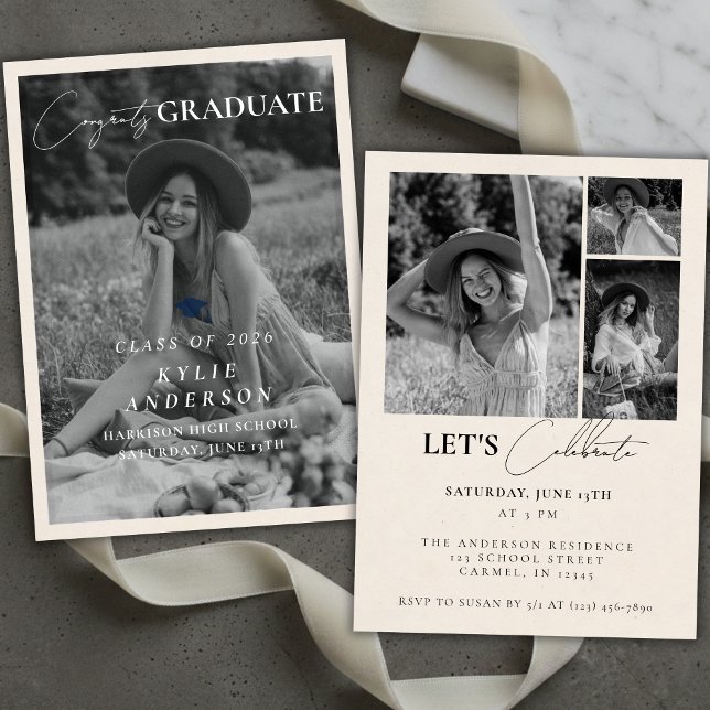 Invitation Annonce de remise de diplôme avec photo de fin d'é (Blue Tassel Senior Photo Graduation Announcement)