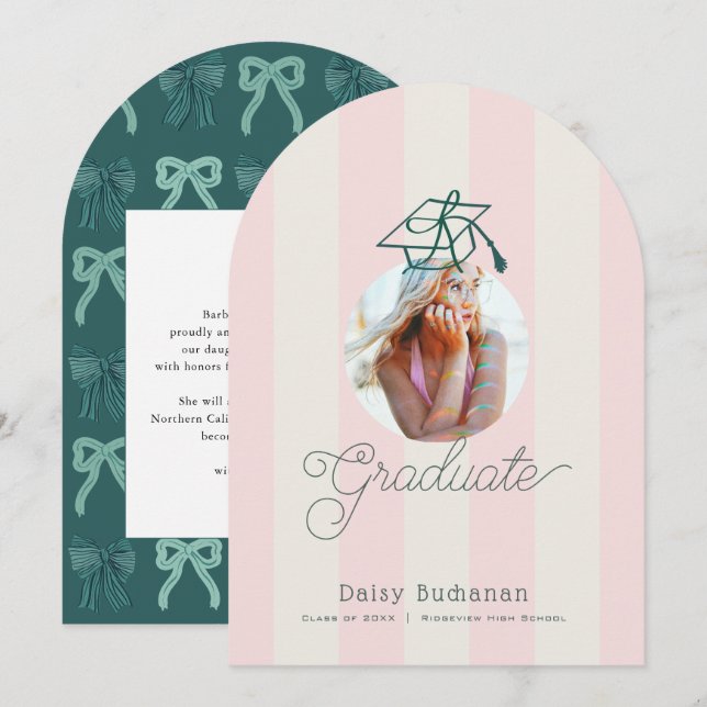 Invitation Annonce de remise de diplôme avec photo et rayures (Devant / Derrière)