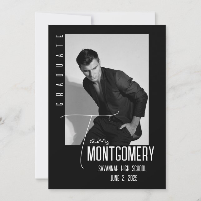 Invitation Annonce de remise de diplôme avec photo noire simp (Devant)