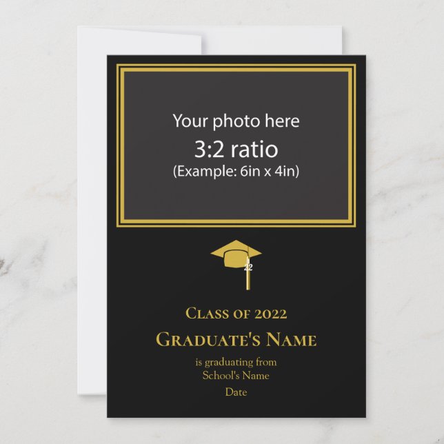 Invitation Annonce de remise de diplôme avec toque (Thème dor (Devant)