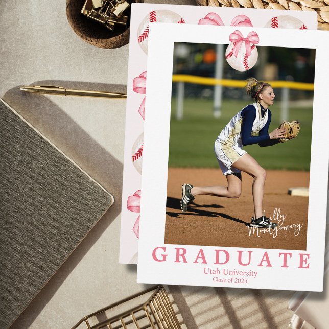 Invitation Annonce de remise de diplôme Baseball Coquette (Créateur téléchargé)