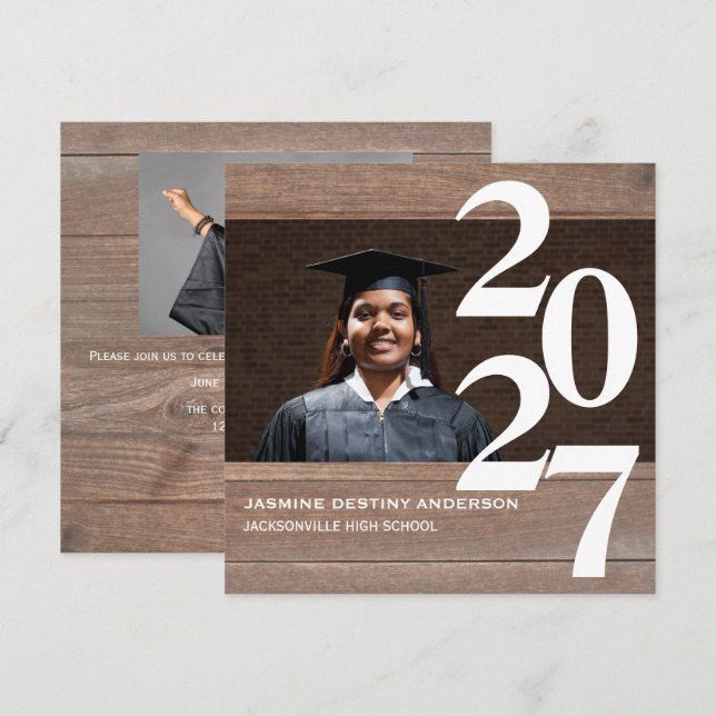 Invitation Annonce de remise de diplôme - Bois & Grands Nombr (Devant / Derrière)