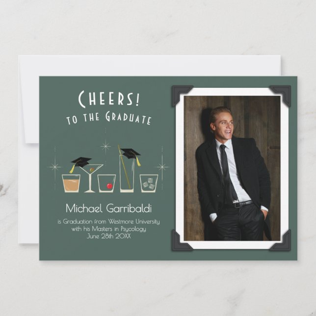 Invitation Annonce de remise de diplôme Casquette et Cocktail (Devant)
