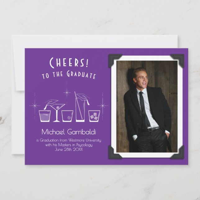 Invitation Annonce de remise de diplôme Casquette et Cocktail (Devant)