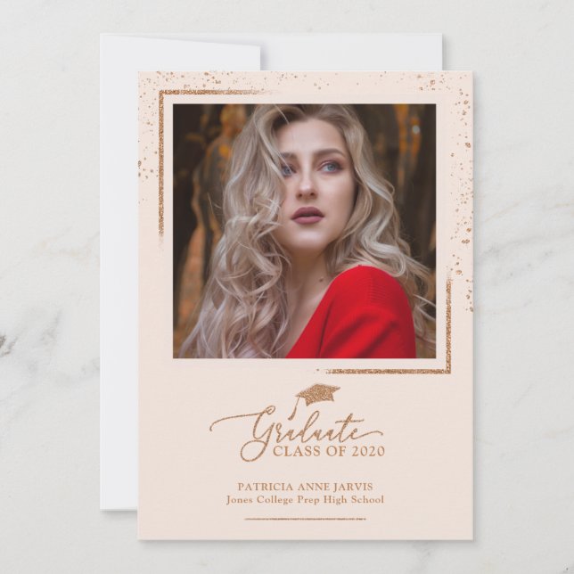 Invitation Annonce de remise de diplôme chic paillettes rose  (Devant)