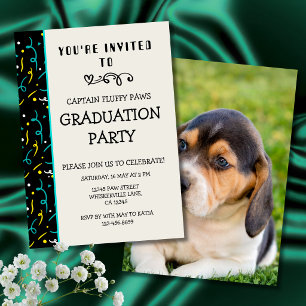 Invitation Annonce de remise de diplôme de chien Bleu et noir