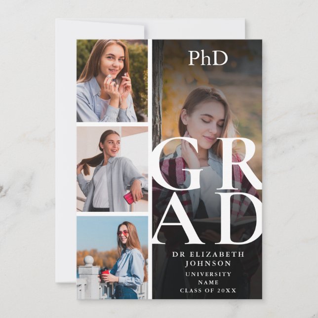 Invitation Annonce de remise de diplôme de doctorat avec 5 ph (Devant)