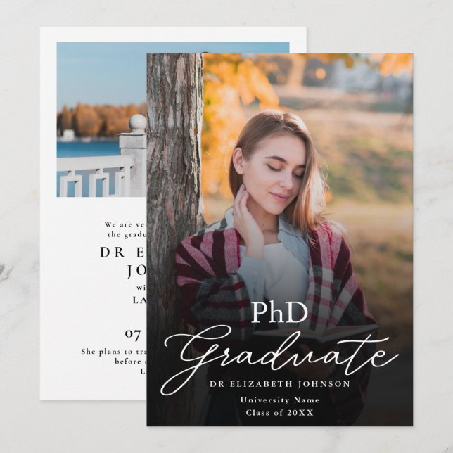 Invitation Annonce de remise de diplôme de doctorat écriture  (Devant / Derrière)