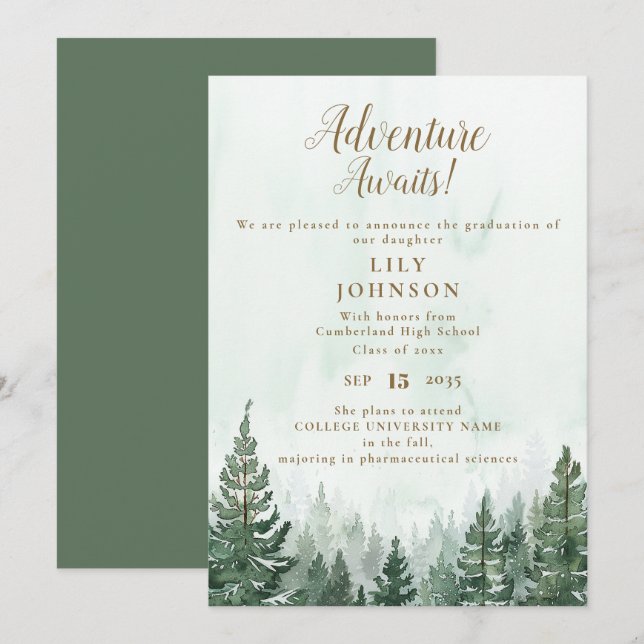 Invitation Annonce de remise de diplôme de la forêt où l'aven (Devant / Derrière)