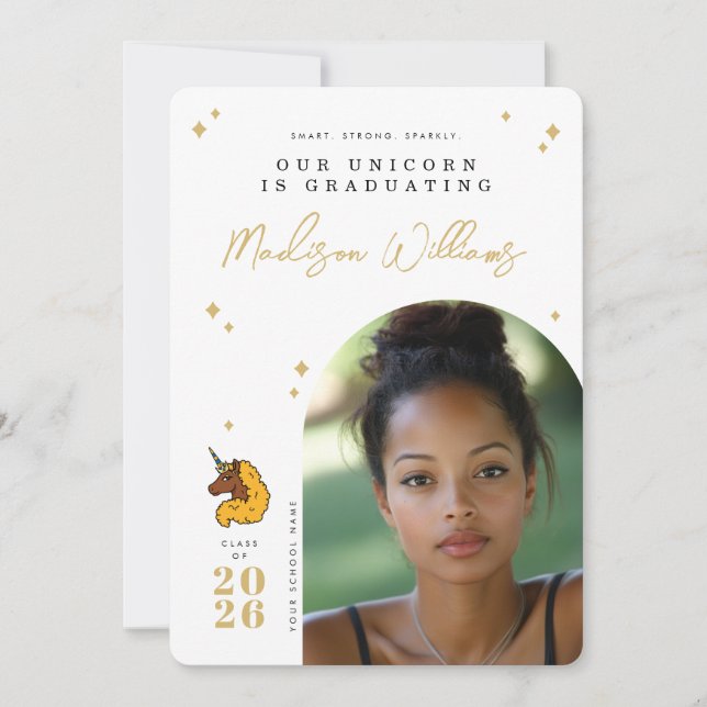 Invitation Annonce de remise de diplôme de Licorne Afro Jaune (Devant)