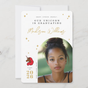 Invitation Annonce de remise de diplôme de licorne afro rouge