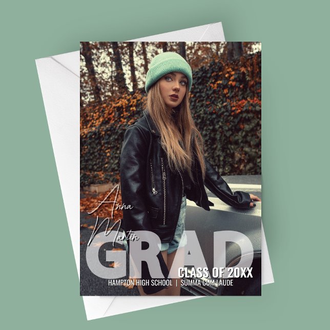 Invitation Annonce de remise de diplôme de style magazine mod (Modern Magazine Styled Graduation Announcement Card)