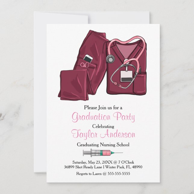 Invitation Annonce de remise de diplôme d'école d'infirmière  (Devant)