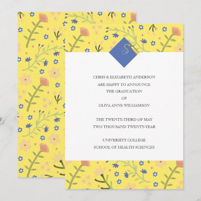 Invitation Annonce de remise de diplôme florale (Devant / Derrière)
