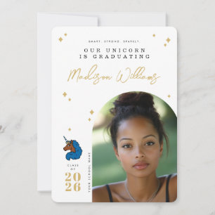 Invitation Annonce de remise de diplôme Licorne Afro Bleue