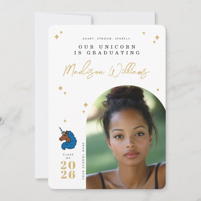 Invitation Annonce de remise de diplôme Licorne Afro Bleue (Devant)