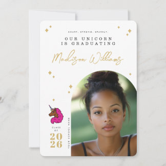 Invitation Annonce de remise de diplôme Licorne Afro Rose Fon