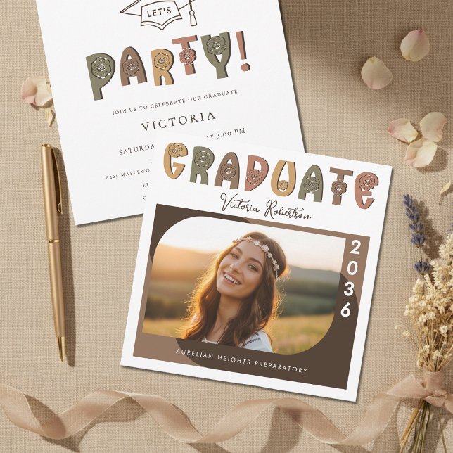 Invitation Annonce de remise de diplôme photo boho moderne (Créateur téléchargé)