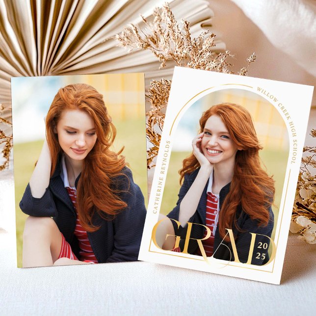 Invitation Annonce de remise de diplôme photo or moderne (Créateur téléchargé)