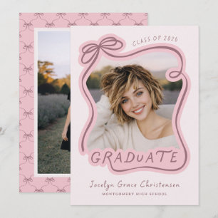 Invitation Annonce de remise de diplôme rose 2026 avec un nœu