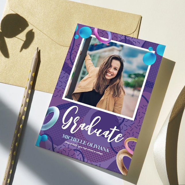 Invitation Annonce de remise de diplôme violet fantaisie pers (Créateur téléchargé)