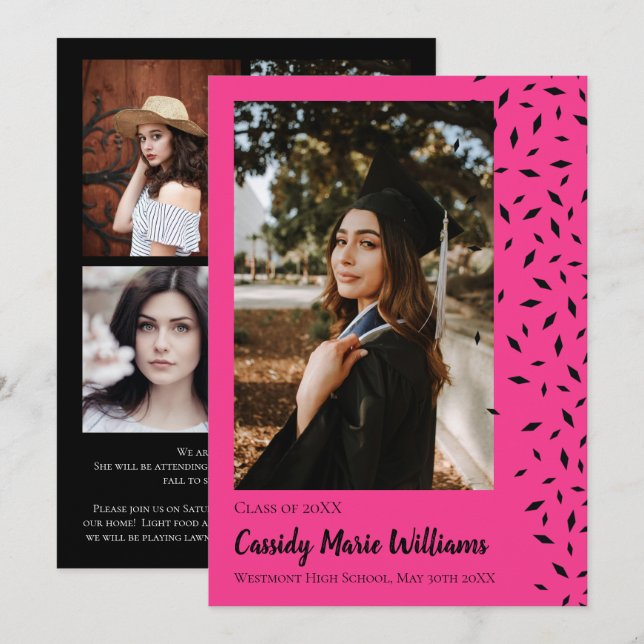 Invitation Annonce de remise de diplômes avec confettis Noir  (Devant / Derrière)