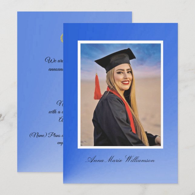 Invitation Annonce de remise de diplômes avec dégradé bleu mo (Devant / Derrière)