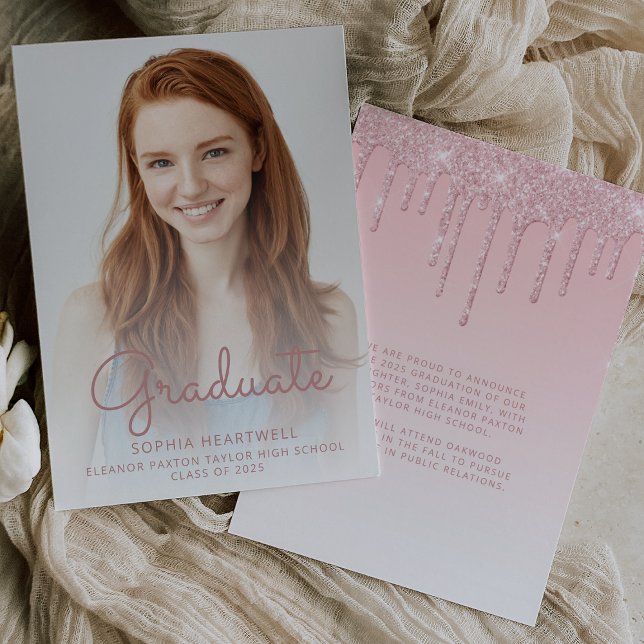 Invitation Annonce de remise de diplômes avec paillettes rose (Créateur téléchargé)