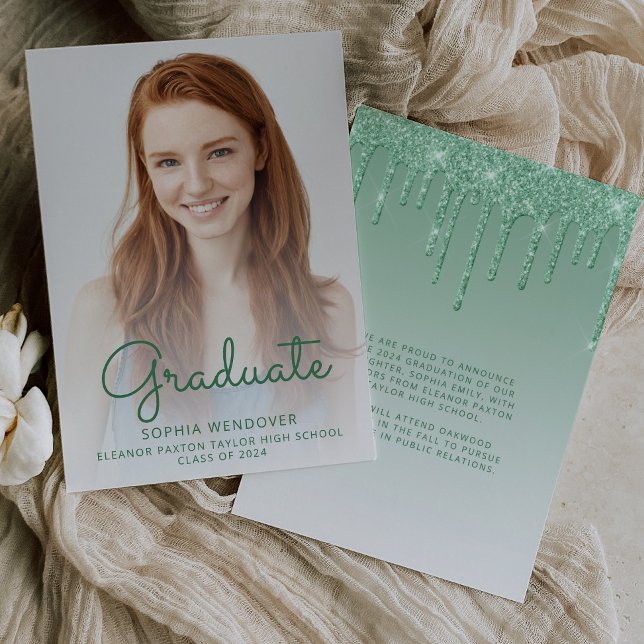 Invitation Annonce de remise de diplômes avec paillettes vert (Créateur téléchargé)