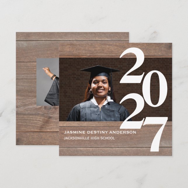 Invitation Annonce de remise de diplômes - Bois et grands nom (Devant / Derrière)