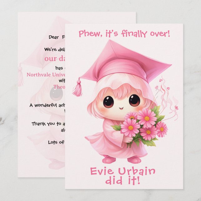Invitation 🎓Annonce de remise de diplômes Célébration Chibi  (Devant / Derrière)