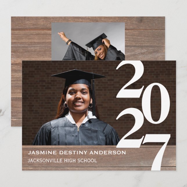 Invitation Annonce de remise de diplômes en bois avec grands  (Devant / Derrière)