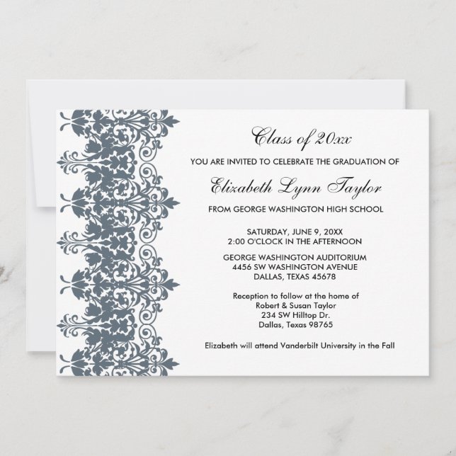 Invitation Annonce de remise de diplômes en damas bleu (Devant)